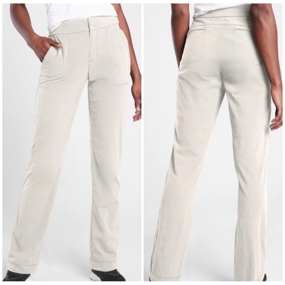 Athleta Trekkie Hike Pant Women 8 Beige Straight Leg Stretch Trail Trousers